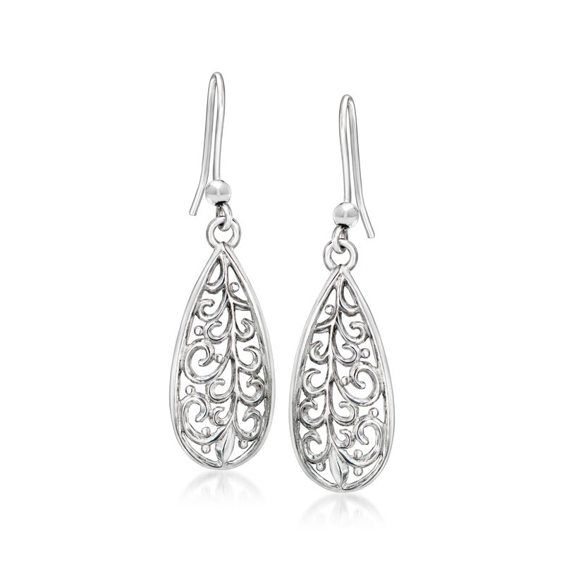 Sterling Silver Filigree Openwork Teardrop Earrings  image number 0