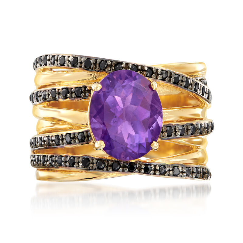 2.20 Carat Amethyst and .50 ct. t.w. Black Spinel Highway Ring in 18kt Gold Over Sterling image number 0