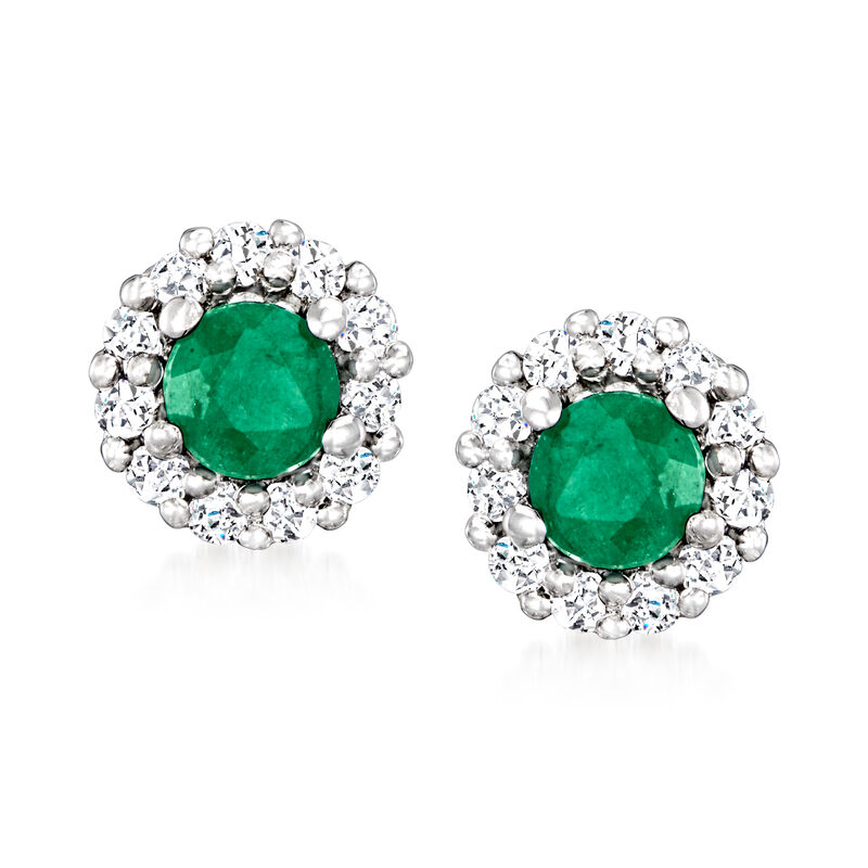 .90 ct. t.w. Emerald and .80 ct. t.w. White Topaz Jewelry Set: Earrings and Pendant Necklace in Sterling Silver image number 4