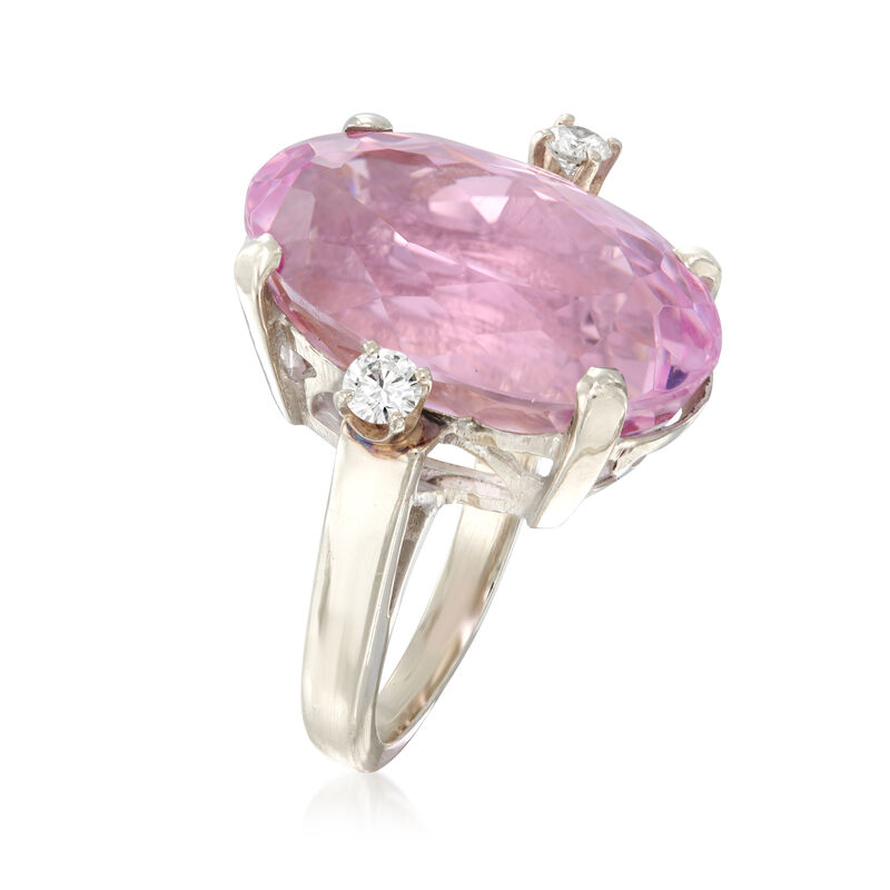 C. 1980 Vintage 21.25 Carat Kunzite and .30 ct. t.w. Diamond Cocktail Ring in 14kt White Gold image number 2