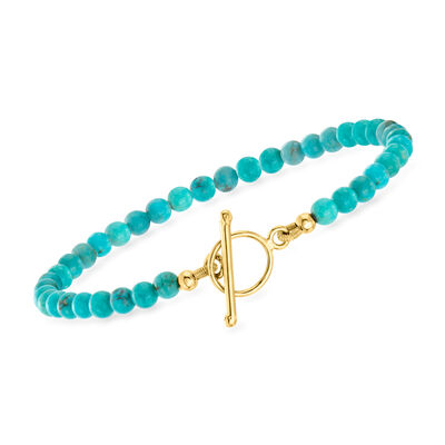 3.5-4mm Turquoise Bead Charm-Compatible Toggle Bracelet in 18kt Gold Over Sterling