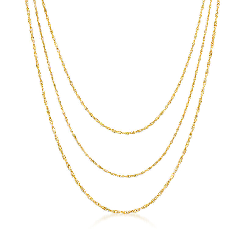 Italian 18kt Gold Over Sterling Three-Strand Singapore-Chain Necklace. 18&quot; image number 1