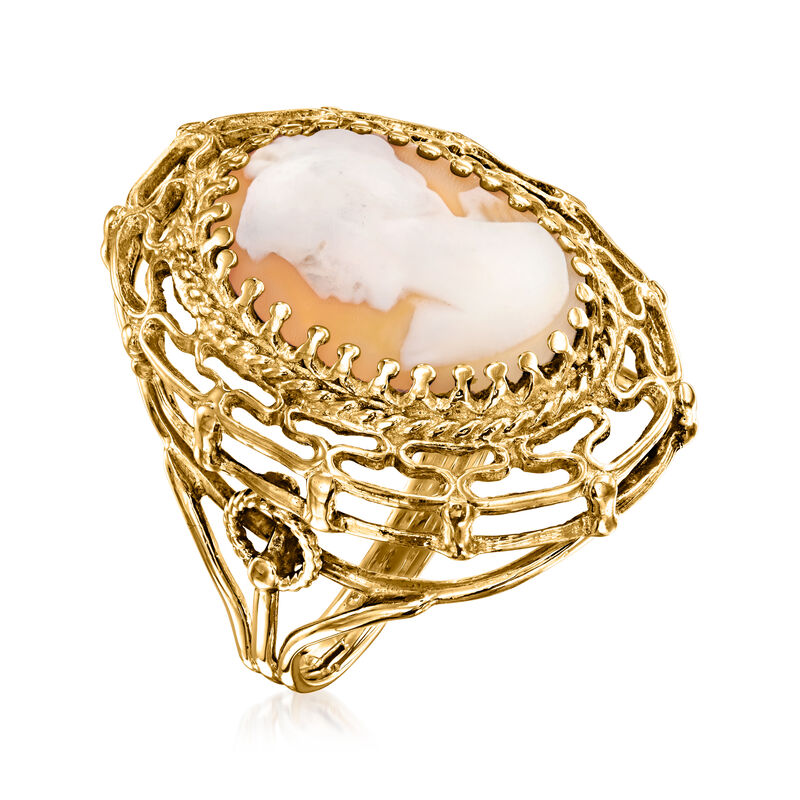 C. 1960 Vintage Orange Shell Left-Facing Cameo Ring in 14kt Yellow Gold. Size 7.5 image number 2