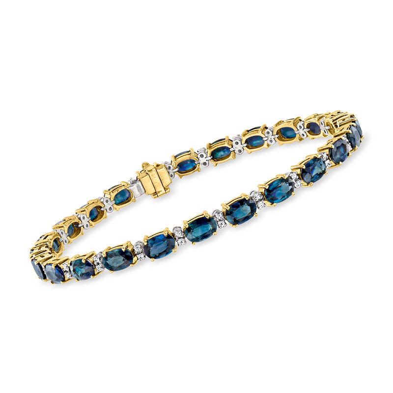 C. 1980 Vintage 14.40 ct. t.w. Sapphire and .50 ct. t.w. Diamond Bracelet in 18kt Yellow Gold. 7.25" image number 0