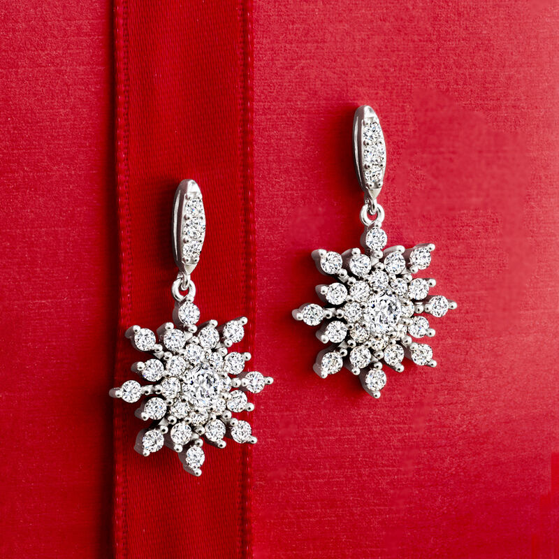 Italian 2.60 ct. t.w. CZ Snowflake Drop Earrings in Sterling Silver image number 2