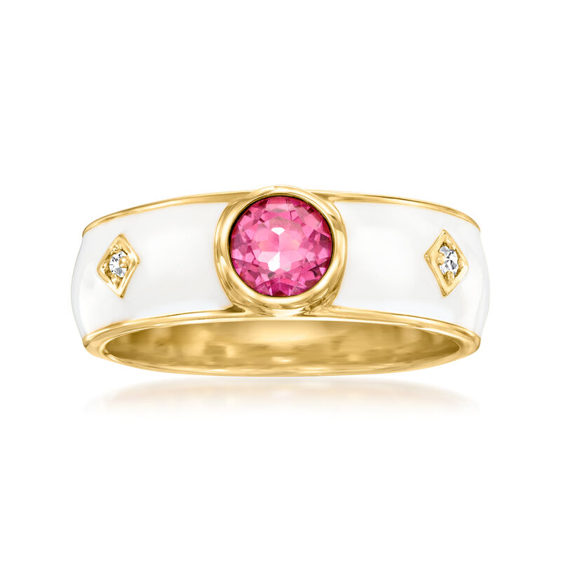 .40 Carat Pink Topaz and White Enamel Ring with Diamonds in 18kt Gold Over Sterling image number 0