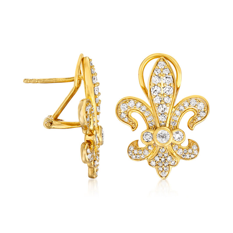 1.00 ct. t.w. Diamond Fleur-De-Lis Earrings in 18kt Gold Over Sterling image number 2