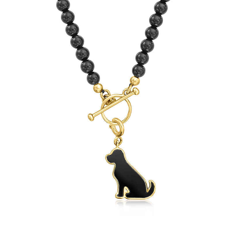 Onyx Dog Charm in 18kt Gold Over Sterling  image number 3