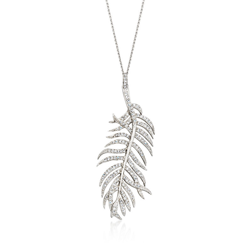 C. 1990 Vintage 1.65 ct. t.w. Diamond Feather Pendant Necklace in 14kt White Gold. 16&quot; image number 0