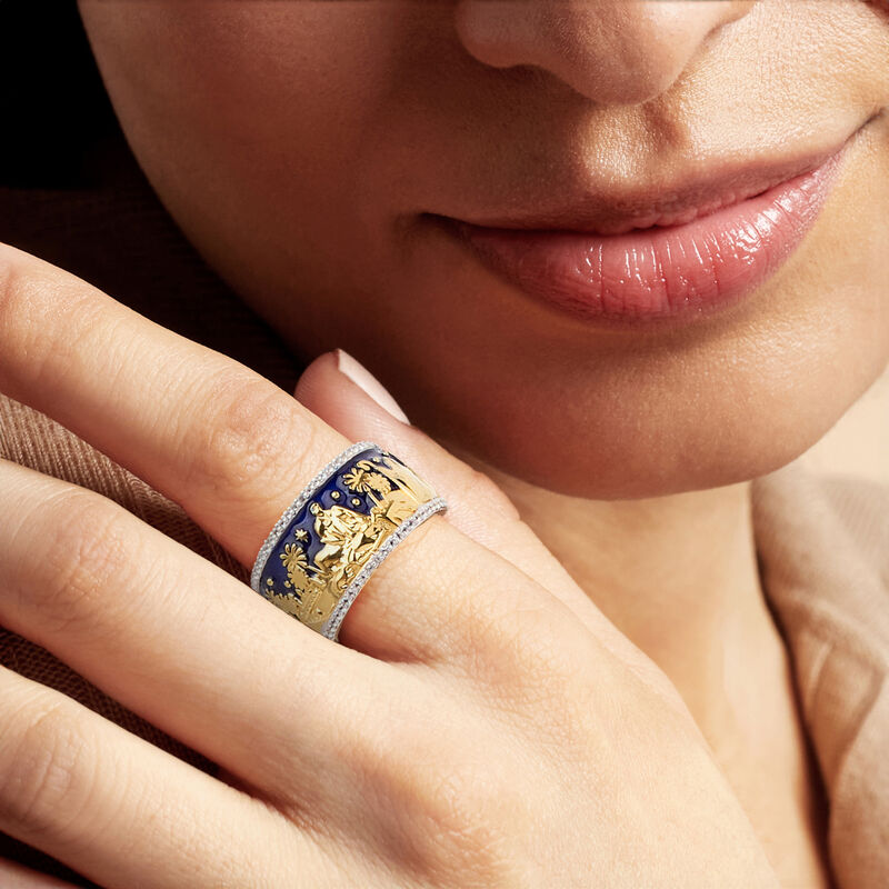 .30 ct. t.w. White Topaz and Blue Enamel Nativity Ring in 18kt Gold Over Sterling. Size 7 image number 1