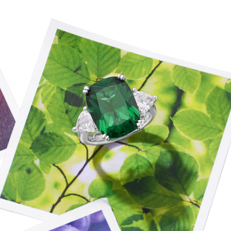 12.70 Carat Simulated Emerald and 1.70 ct. t.w. CZ Ring in Sterling Silver image number 3