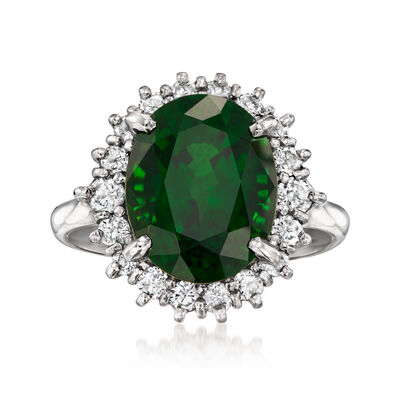 C. 1990 Vintage 5.10 Carat Green Tourmaline and .72 ct. t.w. Diamond Ring in Platinum