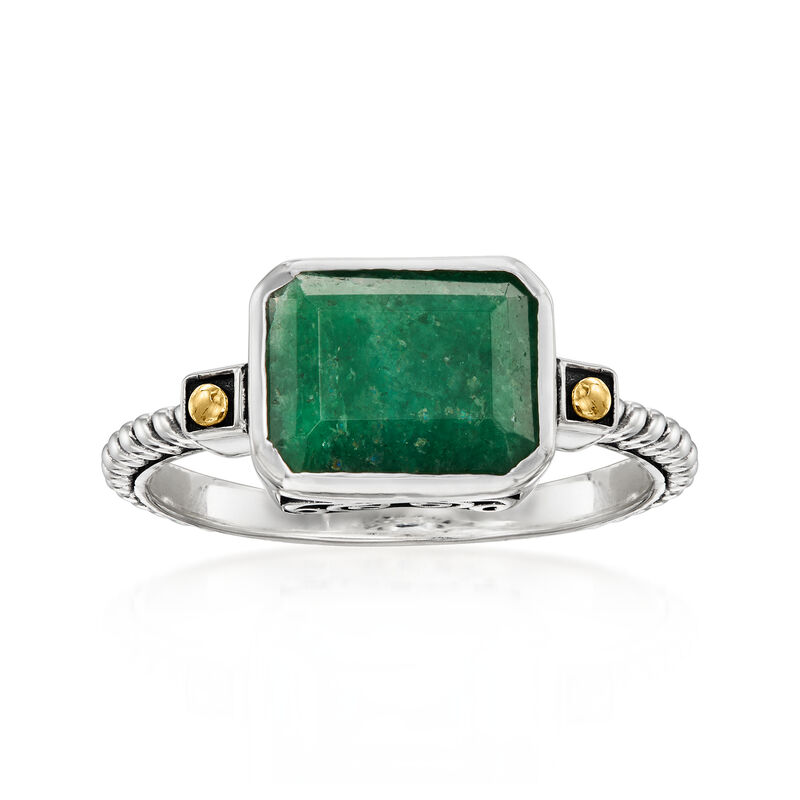 1.90 Carat Emerald Bali-Style Twisted Ring in Sterling Silver with 18kt Yellow Gold image number 0