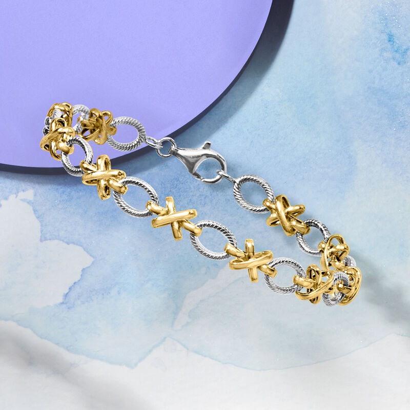 Sterling Silver and 14kt Yellow Gold XO-Link Bracelet image number 3
