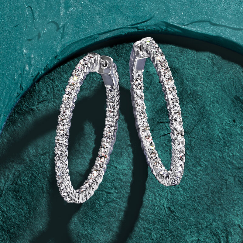 3.70 ct. t.w. CZ Inside-Outside Hoop Earrings in Sterling Silver. 1 3/8&quot; image number 4