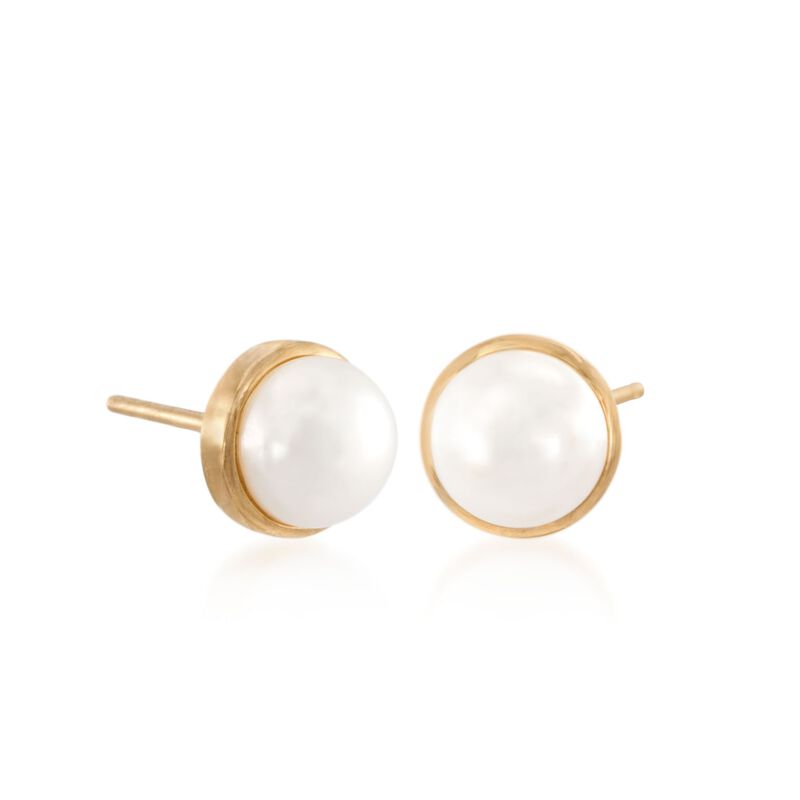 6-6.5mm Cultured Freshwater Pearl Stud Earrings in 14kt Yellow Gold image number 2
