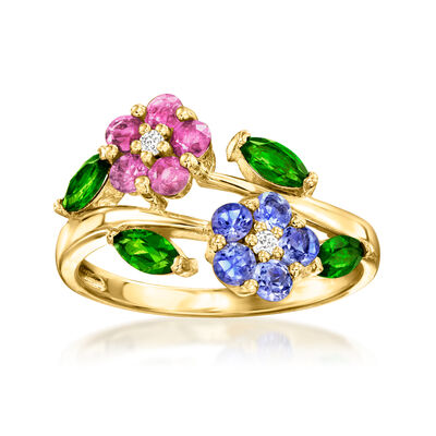 .93 ct. t.w. Multi-Gemstone Flower Ring in 18kt Gold Over Sterling