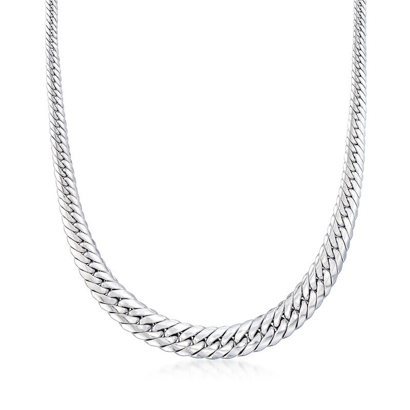 Italian 18kt White Gold Cuban Link Graduated Necklace image number 0
