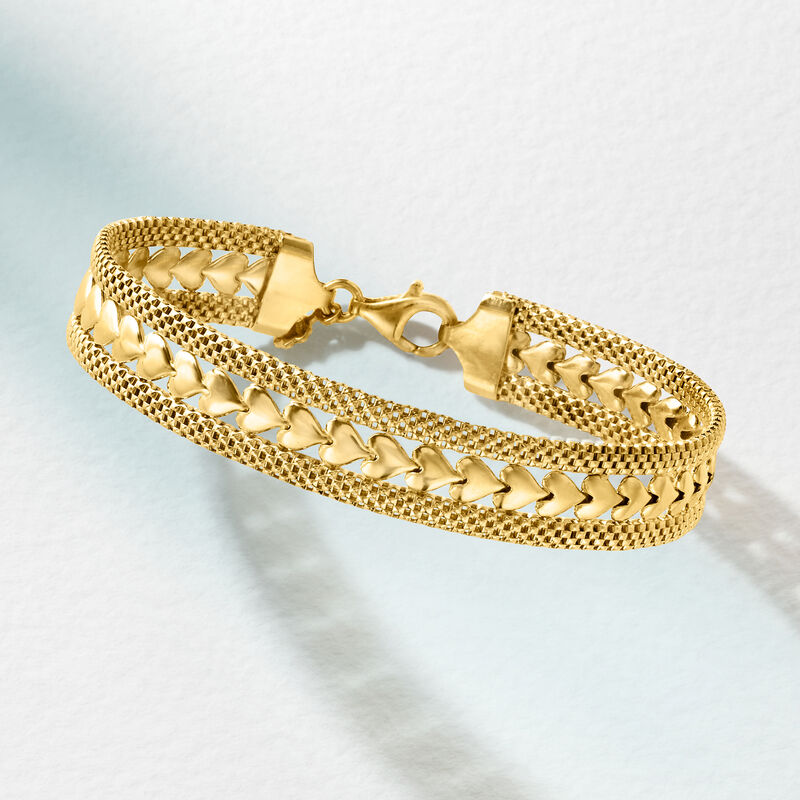Italian 18kt Gold Over Sterling Silver Heart-Motif Bracelet image number 4