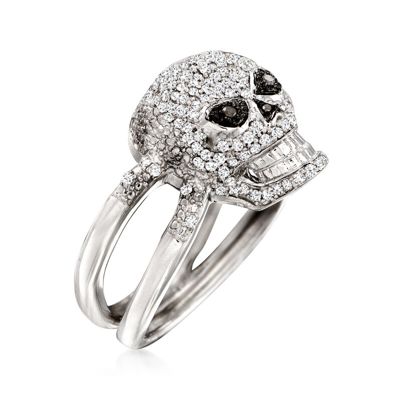 .50 ct. t.w. Black and White Diamond Skull Ring in Sterling Silver image number 2