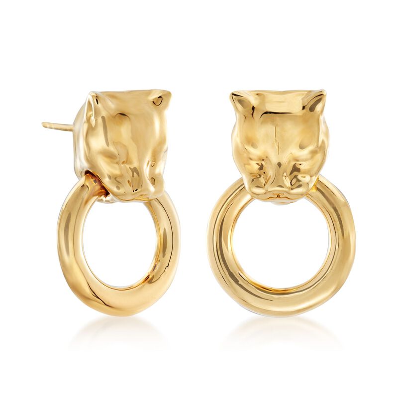 Andiamo 14kt Yellow Gold Over Resin Panther Head Doorknocker Earrings image number 2