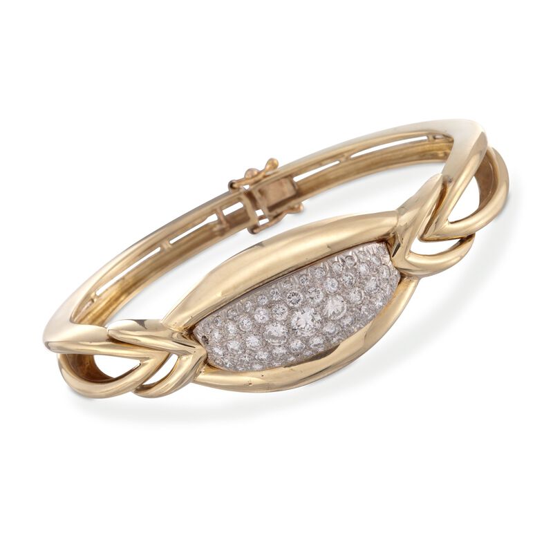 C. 1980 Vintage 2.00 ct. t.w. Pave Diamond Bangle Bracelet in 18kt Yellow Gold image number 0