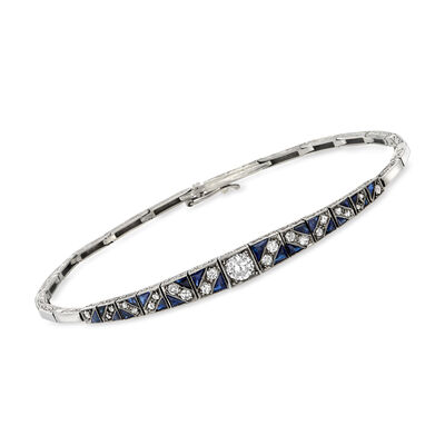 C. 1920 Vintage .70 ct. t.w. Synthetic Sapphire and .58 ct. t.w. Diamond Bracelet in 18kt White Gold