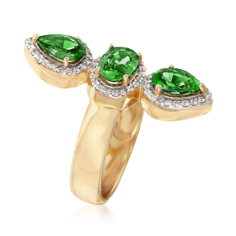 2.40 ct. t.w. Chrome Diopside and .30 ct. t.w. White Zircon Ring in 18kt Gold Over Sterling image number 2