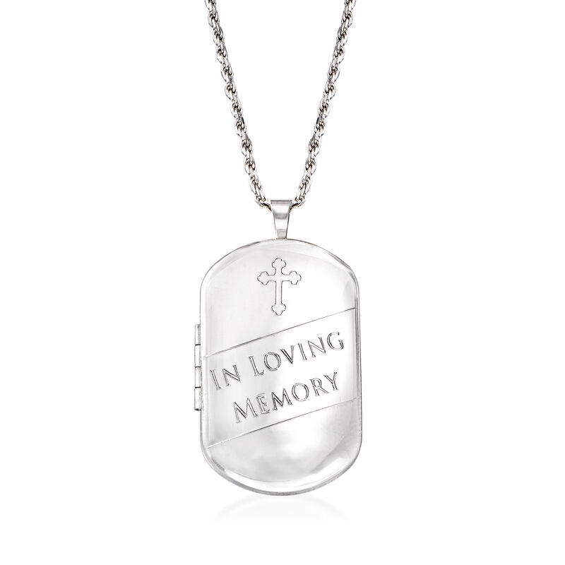 &quot;In Loving Memory&quot; Cross Memorial and Photo Locket Necklace in Sterling Silver image number 0