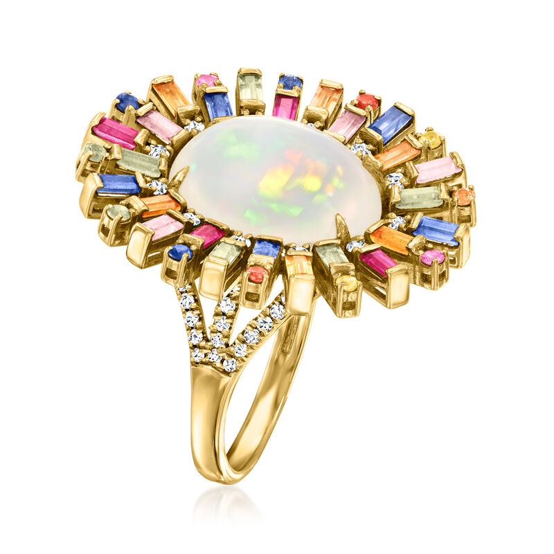 Opal and 1.70 ct. t.w. Multicolored Sapphire Ring with .29 ct. t.w. Diamonds in 18kt Yellow Gold image number 2