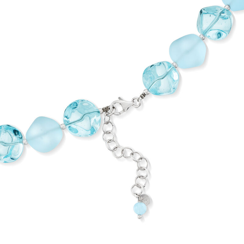 Italian Aqua Blue Murano Glass Bead Necklace with Sterling Silver image number 2