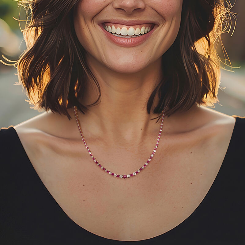 9.00 ct. t.w. Ruby and 1.50 ct. t.w. Diamond Tennis Necklace in 18kt Gold Over Sterling image number 1