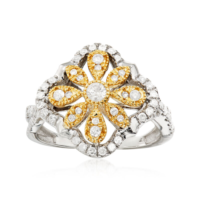 .50 ct. t.w. Diamond Open-Space Flower Ring in Sterling Silver and 14kt Yellow Gold image number 0
