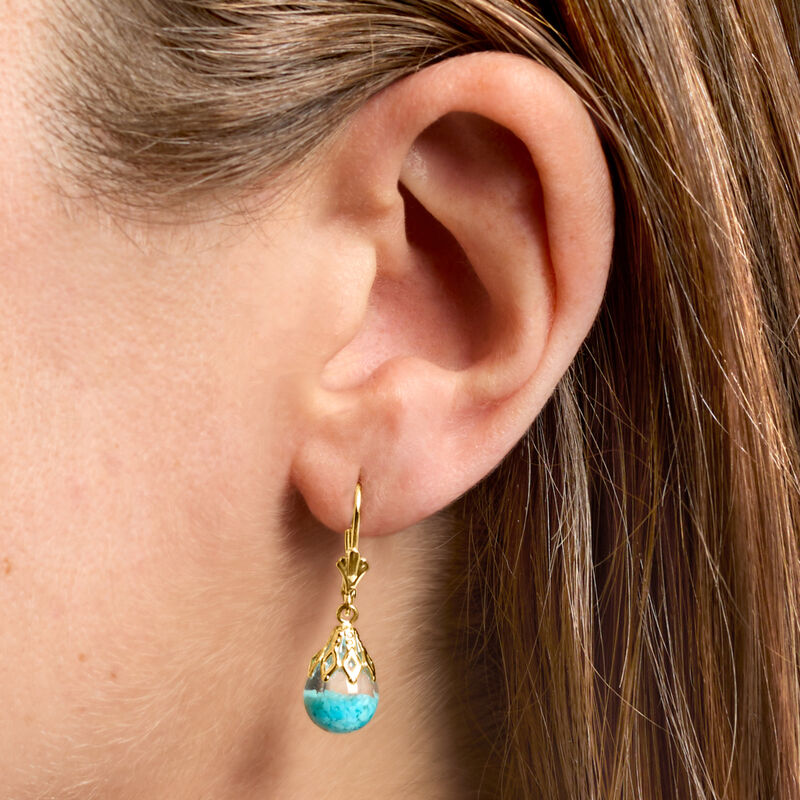 Floating Turquoise Drop Earrings in 14kt Yellow Gold image number 4