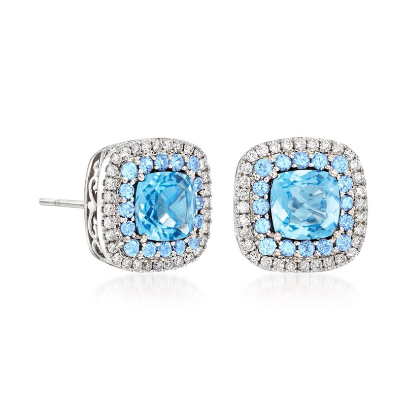 Gregg Ruth 3.20 ct. t.w. Blue Topaz and .31 ct. t.w. Diamond Earrings in 18kt White Gold image number 2