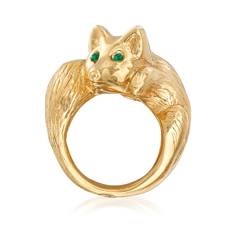 Italian 18kt Gold Over Sterling Fox Ring with Emerald Accents image number 3