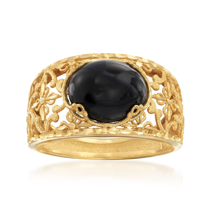 Italian Black Agate Filigree Ring in 14kt Yellow Gold image number 0