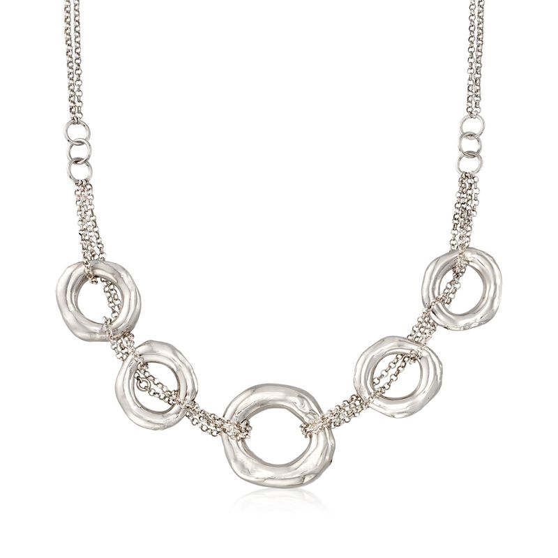 Italian Sterling Silver Multi-Strand Five Open Circle Necklace image number 0