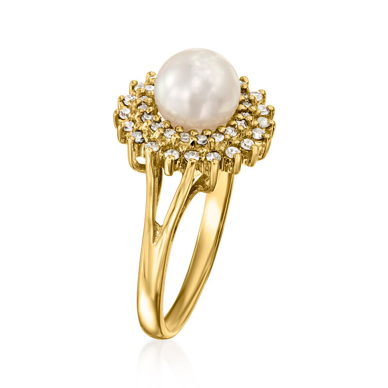 C. 1980 Vintage 5mm Cultured Pearl Ring with .20 ct. t.w. Diamonds in 14kt Yellow Gold. Size 5 image number 1