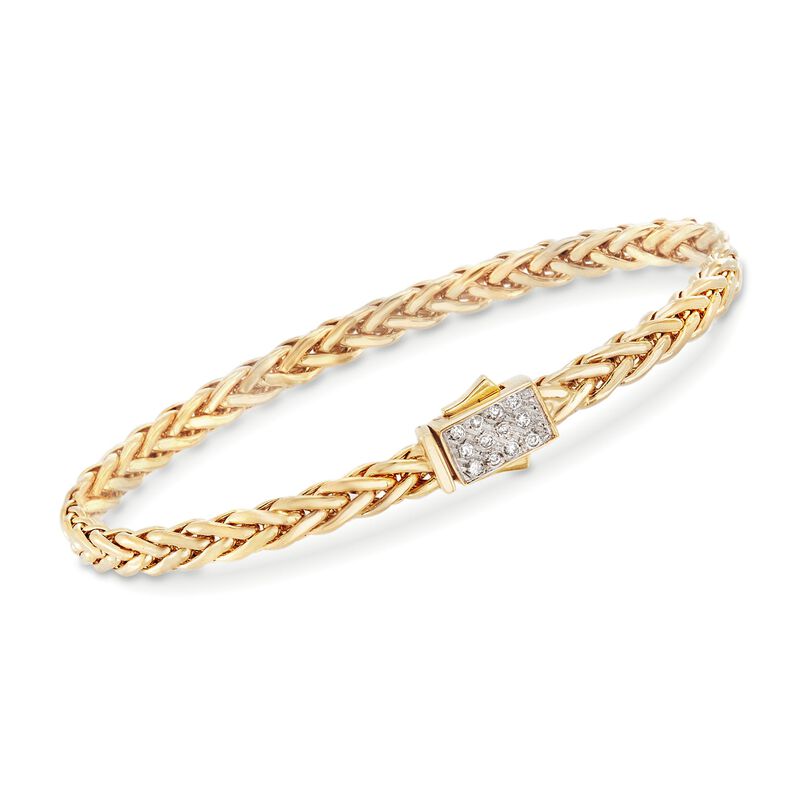 Phillip Gavriel &quot;Woven Gold&quot; .12 ct. t.w. Pave Diamond Small Link Bracelet in 14kt Yellow Gold. 7.5&quot; image number 0