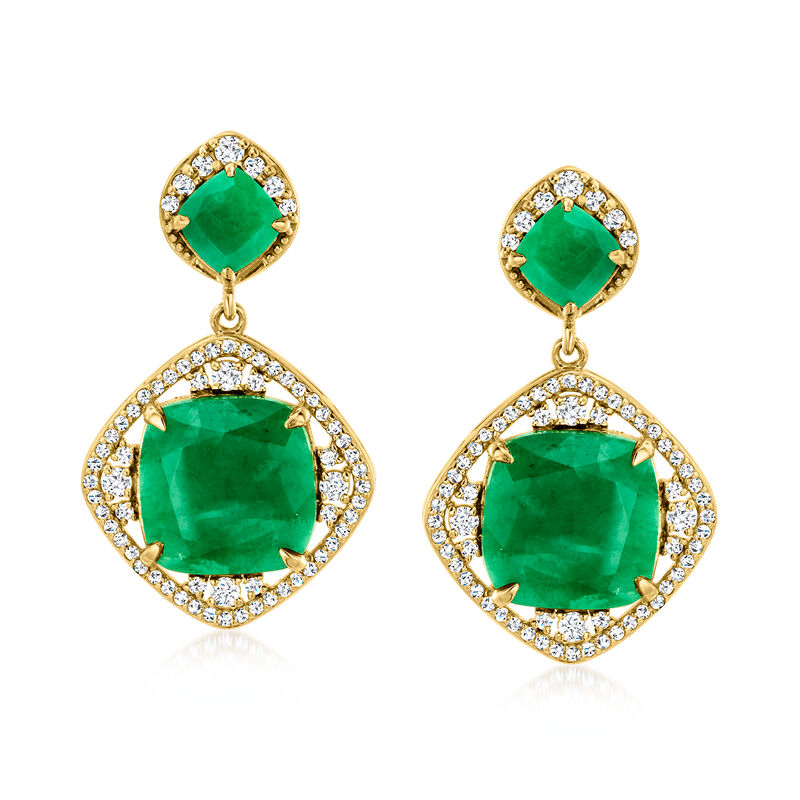 14.00 ct. t.w. Emerald and 1.60 ct. t.w. White Topaz Drop Earrings in 18kt Gold Over Sterling  image number 0