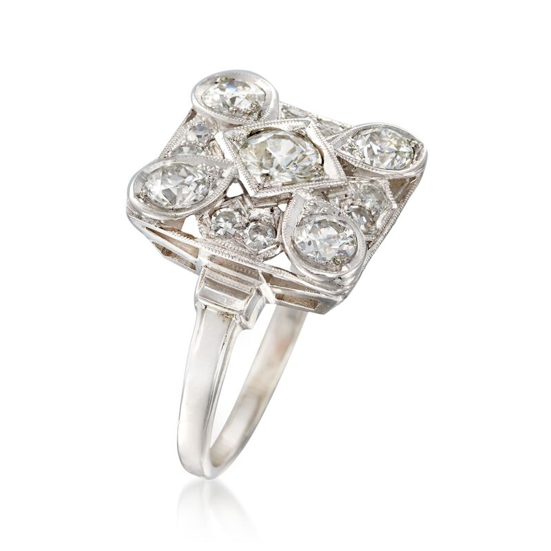 C. 1990 Vintage 1.10 ct. t.w. Diamond Square-Top Ring in 14kt White Gold. Size 5.25 image number 2