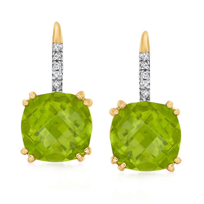 8.00 ct. t.w. Peridot Drop Earrings with Diamonds in 14kt Yellow Gold image number 0