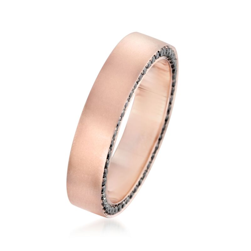 Henri Daussi Men's 5mm 14kt Rose Gold Wedding Ring with .80 ct. t.w. Black Diamonds. Size 10 image number 1