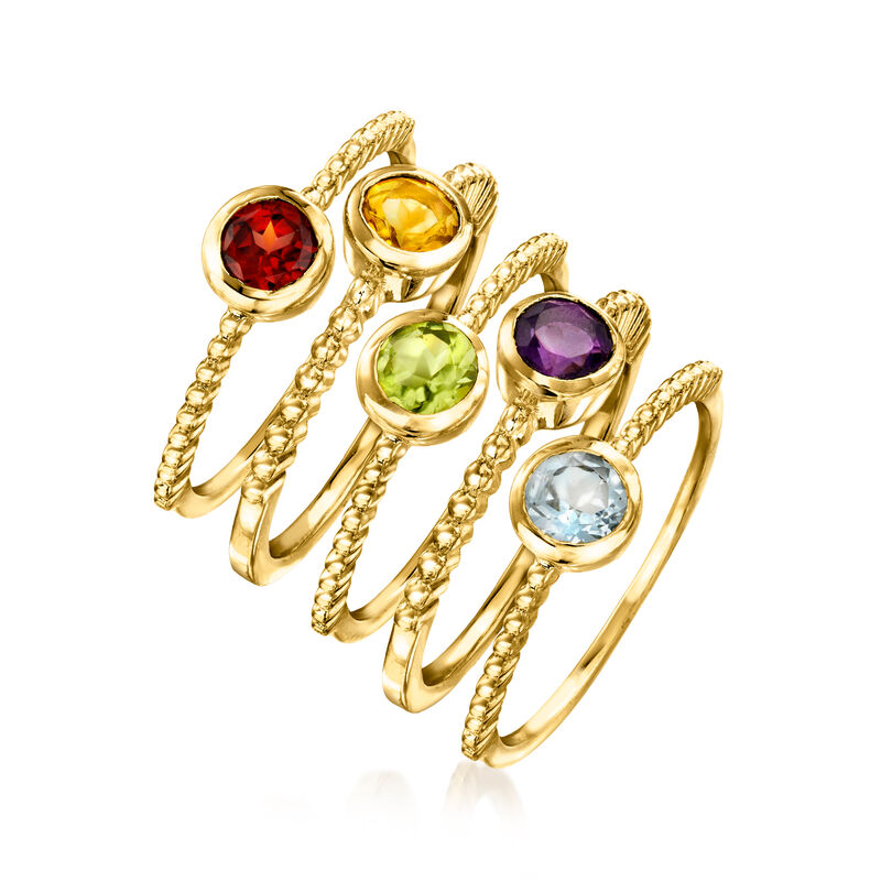 1.60 ct. t.w. Multi-Gemstone Jewelry Set: Five Rings in 18kt Gold Over Sterling image number 2
