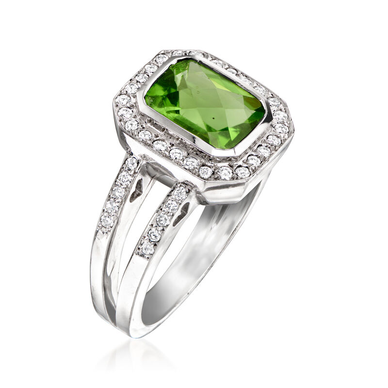C. 2000 Vintage 2.50 Carat Peridot and .50 ct. t.w. Diamond Ring in 14kt White Gold image number 2