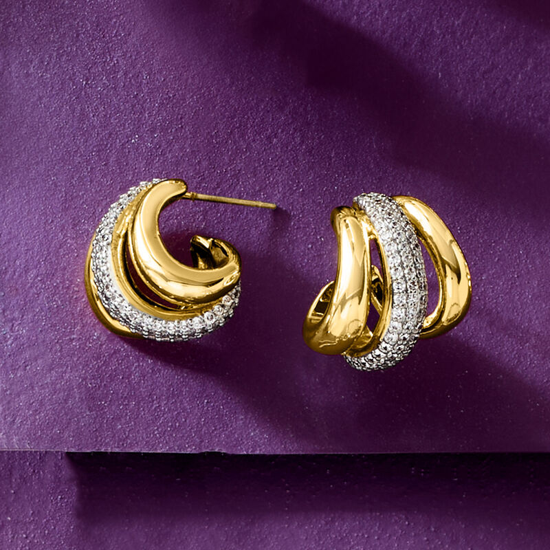 14kt Yellow Gold-Plated Three-Row Earrings with 1.64 ct. t.w. CZs image number 3