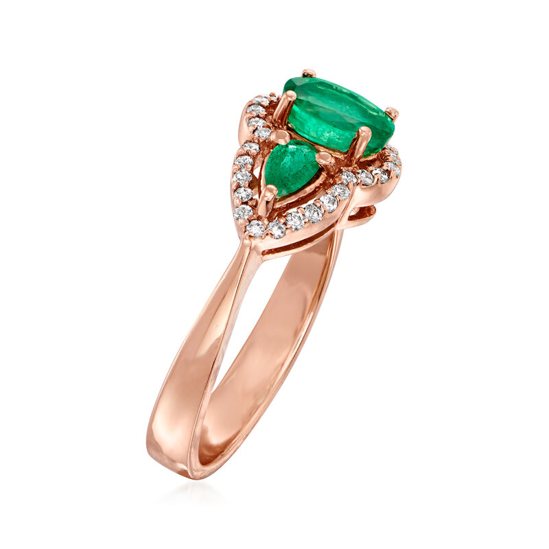 1.20 ct. t.w. Emerald and .21 ct. t.w. Diamond Ring in 14kt Rose Gold image number 2