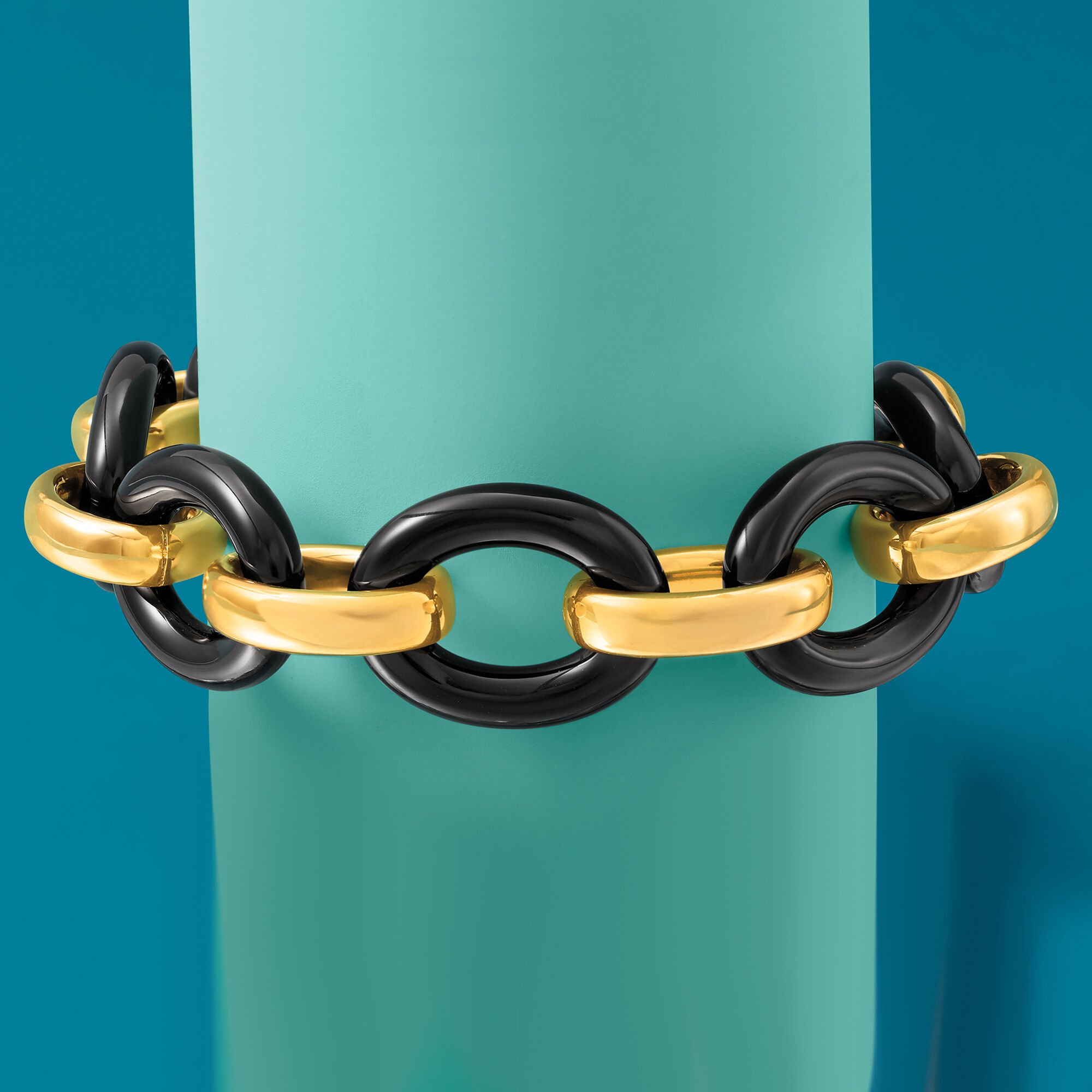 Andiamo 14kt Yellow Gold Over Resin and Black Onyx Link Bracelet