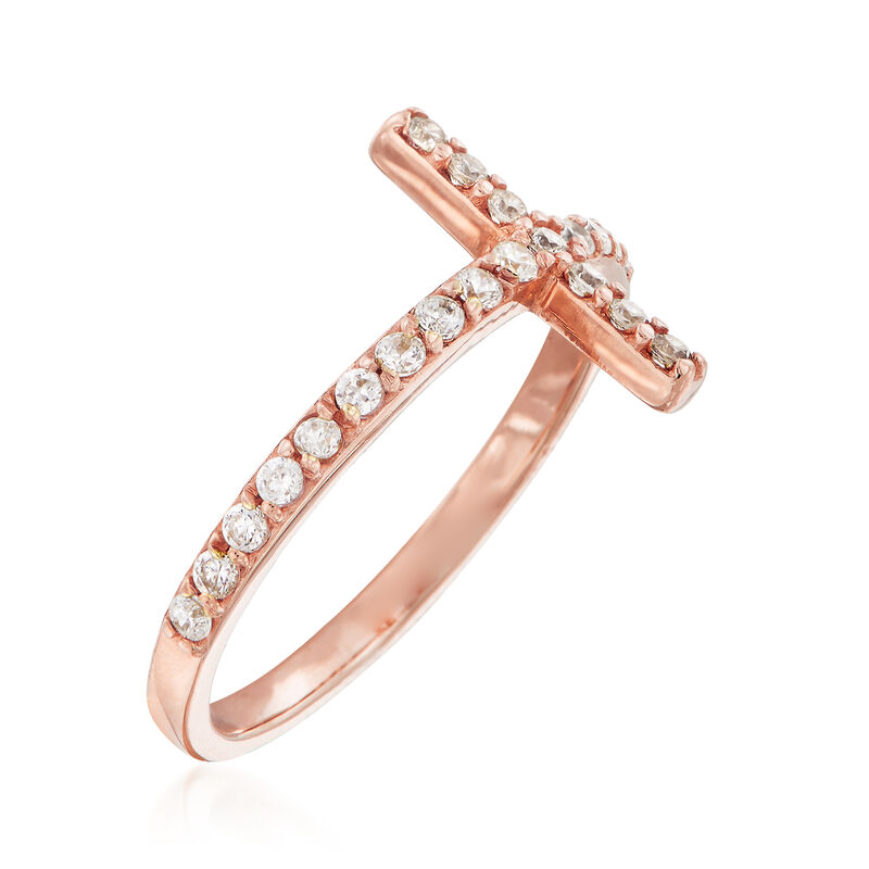 .35 ct. t.w. CZ Sideways Cross Ring in 14kt Rose Gold image number 2